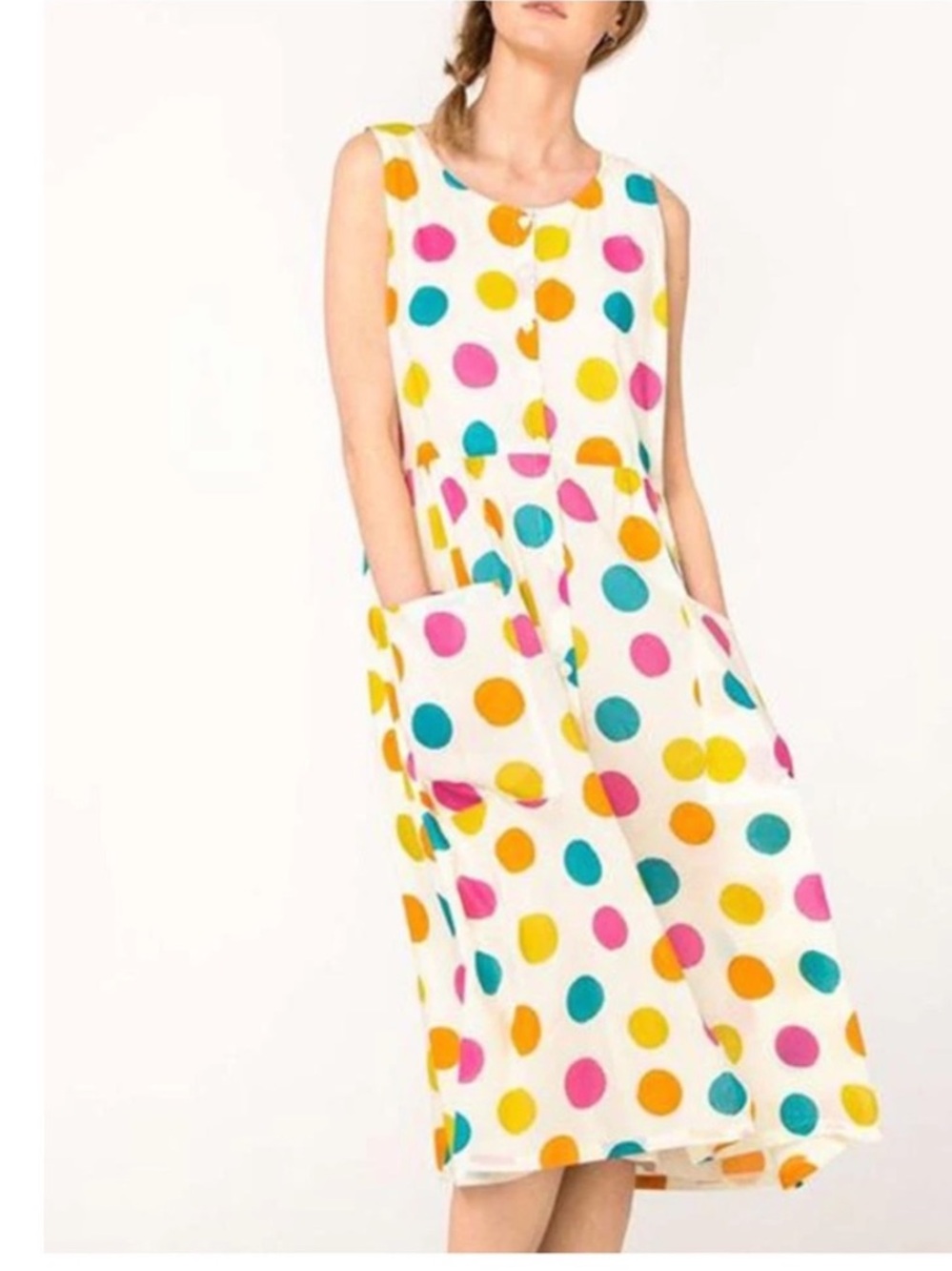 GUDRUN SJODEN Lightweight Cotton Polka Dot Dress small button front cottagecore